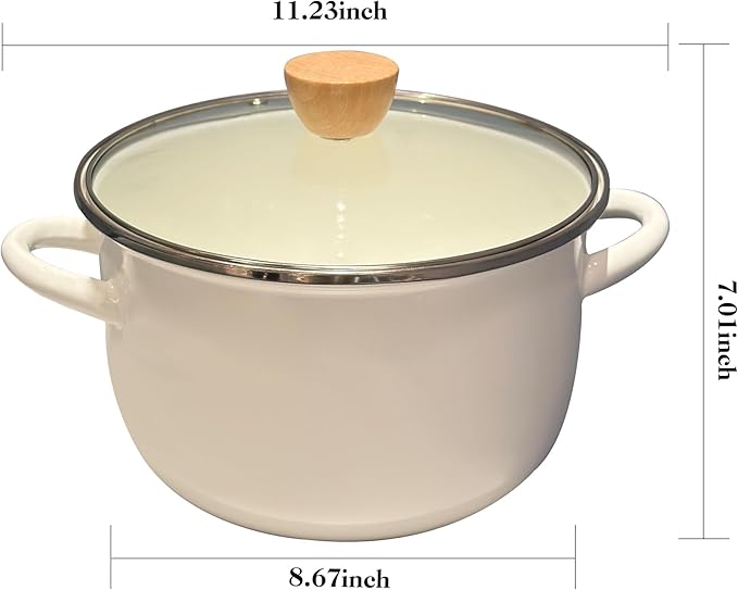 Enamel Stockpot with Lid, 4 Quart Soup with Handle, Big Granite Cooking Pot for Stovetop, Campfire, Outdoor Stove