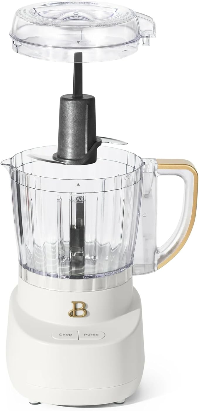 Beautiful 3-Cup Food Chopper, Electric Mini Processor with Plastic Bowl, BPA-Free, Stainless Steel Blade, Dishwasher Safe, Compact Touch Control Kitchen Appliance Powerful 250-Watt (White Icing)