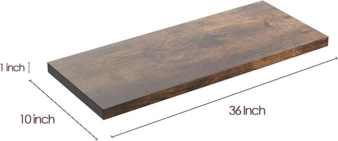 Wall Shelf Set of 3, Rustic Brown Floating Shelves 36 in W x 10 in D x 1 in H, Wooden Floating Wall Shelf with Invisible Brackets for Living Room/Bedroom/Bathroom/Kitchen Storage and Decor