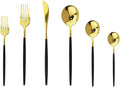 JASHII 18/10 Silver Silverware Set Stainless Steel Flatware Utensils Set Gold Cutlery Set| 36-Piece Modern Cubiertos Dorados| BEST Birthday Wedding Gift (6 sets, Black Handle Gold Mirror Polish)
