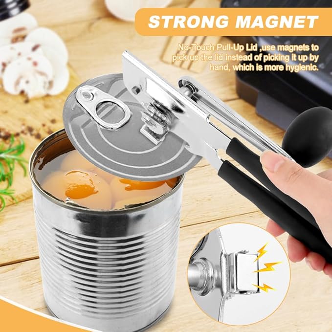 2 pcs Can Opener Manual,Can Opener with Magnet,Can Openers Hand Held Heavy Duty,Bottle Opener,Can Opener Manual Hand Crank,Classic Multifunction Can Opener,Can Opener Smooth Edge
