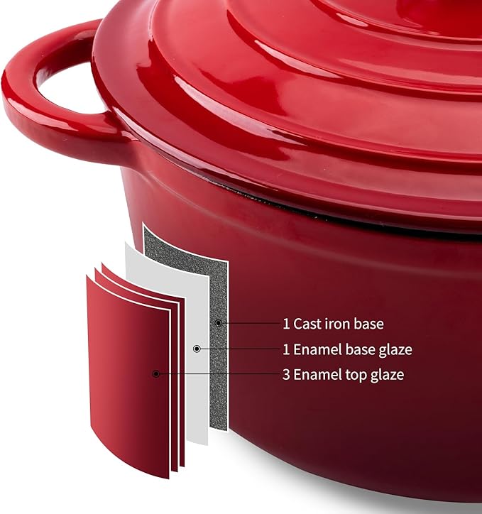 Enameled Cast Iron Dutch Oven Pot with Lid Heavy-Duty Cookware for Bread Baking, Braising,Stews,Roasting,Oven Safe up to 500°F,7QT,red