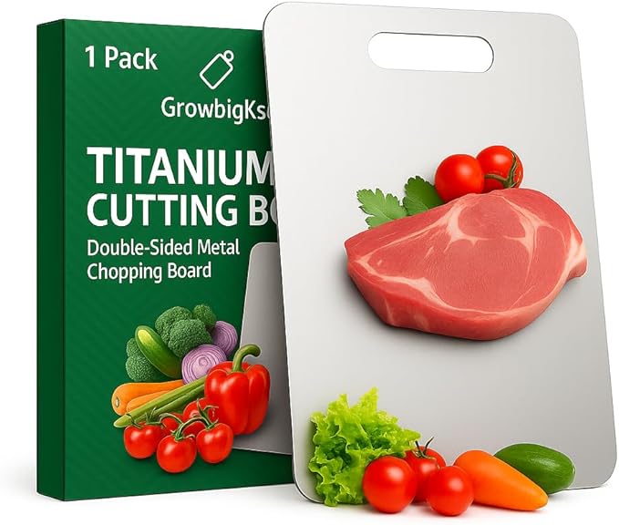 Titanium Cutting Board – Double-Sided Metal Chopping Board for Kitchen, Knife-Friendly & Dishwasher Safe, Rust Resistant, Modern Design, 15.3” x 11”