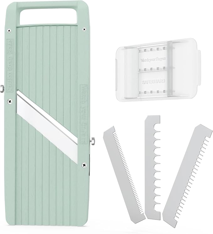 Narrow Handheld Mandoline Slicer for Kitchen – Professional Slicer Vegetable Cutter Japanese Mandoline Slicer with Interchangeable Stainless Steel Blades – Food Manual Slicer