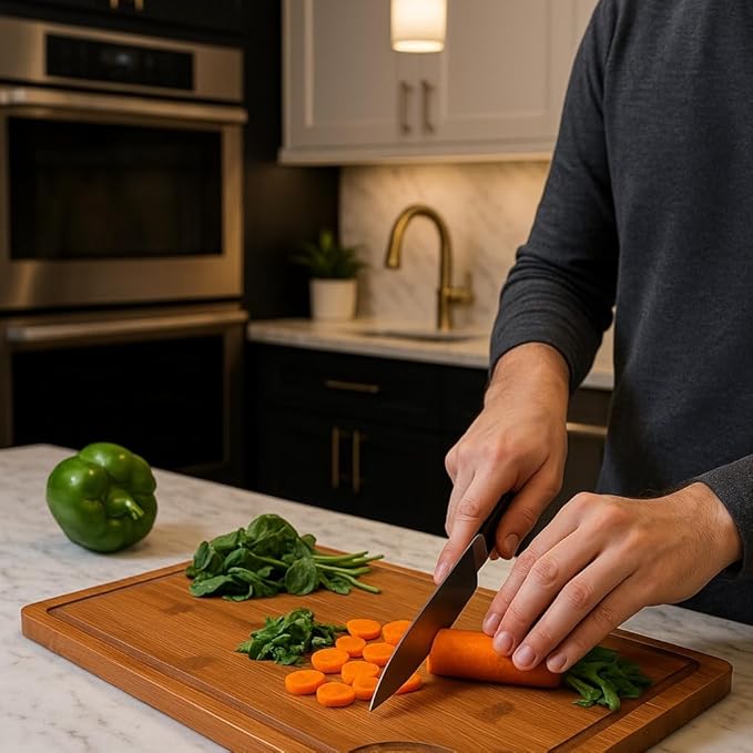 Bamboo Cutting Board Set – 3-Piece Wooden Kitchen Boards for Meal Prep & Serving – Durable Bamboo with Deep Juice Groove & Side Handles – Great for Meat, Vegetables & Charcuterie(Brown)