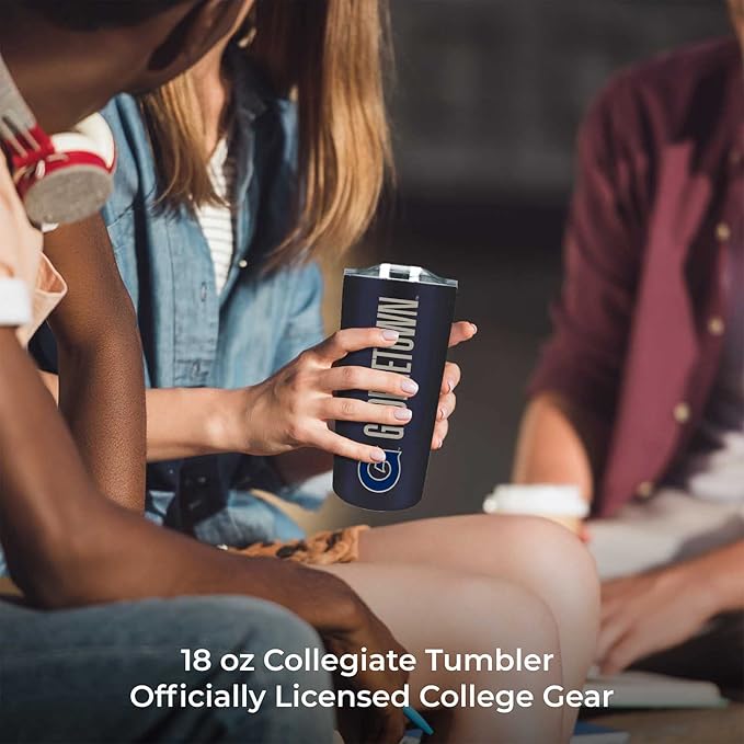 Campus Colors NCAA Stainless Steel Tumbler perfect for Gameday - 18 oz - Double Walled - Keeps Drinks Perfectly Insulated (Georgetown Hoyas - Navy)
