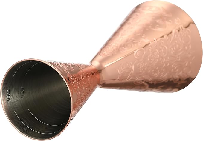 Double Cocktail Jigger Slim Style Measuring Jigger with Etched Pattern (Copper Plated Spirit)