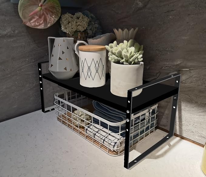 Expandable Stackable Spice Rack Cabinet Shelf Organizer in Cabinets Shelves Kitchen Cupboard Organization Stack up Racks Pantry Countertop Storage Large/Black 3 Packs