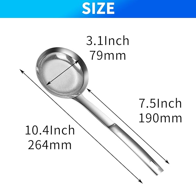 TBWHL Multi-functional Hot Pot Fat Skimmer Spoon - Stainless Steel Fine Mesh Food Strainer for Skimming Grease and Foam DIA 3.1"