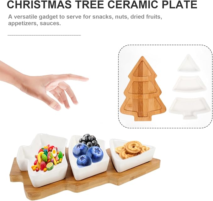 Unomor Christmas Tree Ceramic Snack Platter White Dish Tray for Cookies And Desserts Holiday Serving Plate with Stand