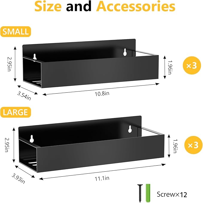 Magnetic Spice Rack Organizer for Fridge Seasoning Organizer for Kitchen storage with Screw Magnetic Shelf for Refrigerator and Oven(6pack-Black)