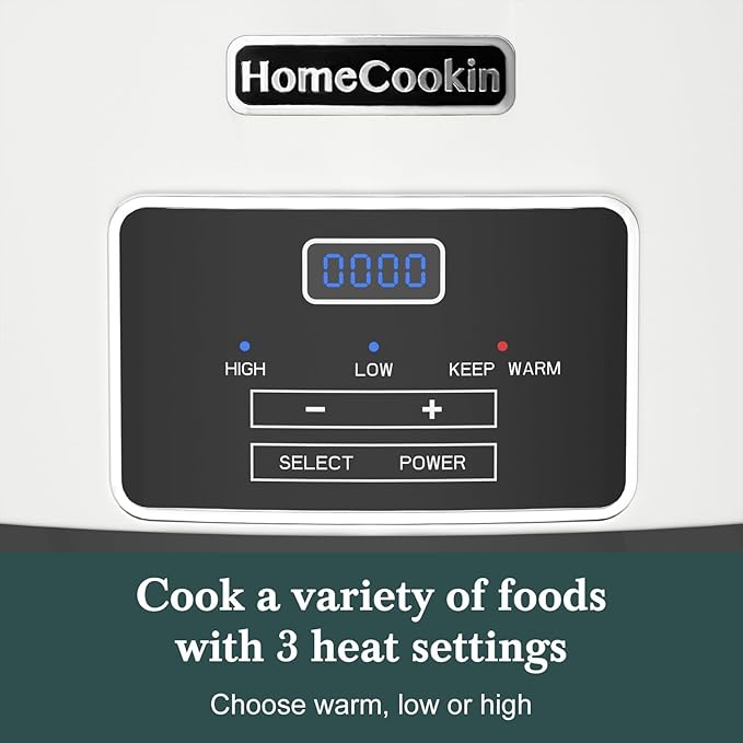 HOMECOOKIN 8-Quart Programmable Slow Cooker with Timer Keep Warm - Small Kitchen Appliance for Family Dinners - Serves 6+ People (White)