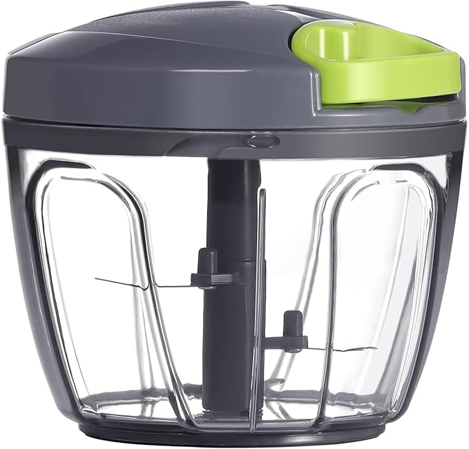 Ourokhome Manual Food Processor Vegetable Chopper, Portable Hand Pull String Garlic Mincer Onion Cutter for Veggies, Ginger, Fruits, Nuts, Herbs, etc., 650ml, Grey