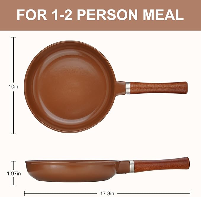 Pure Ceramic Frying Pan, Nonstick 10 Inch Ceramic Skillet (Crafted From Natural Clay Minerals Through Firing), PFAS-Free, Non Toxic/No Coatings Cooking Pan, Induction Pan (Brown)