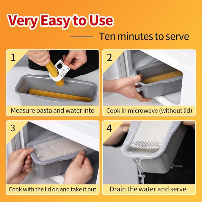 Microwave Pasta Spaghetti Cooker Pot with Strainer Lid,Pasta Cooker in Microwave with Water Level and Spaghetti Portion Measuring Device,Dormitory Office Apartment Kitchen Essentials