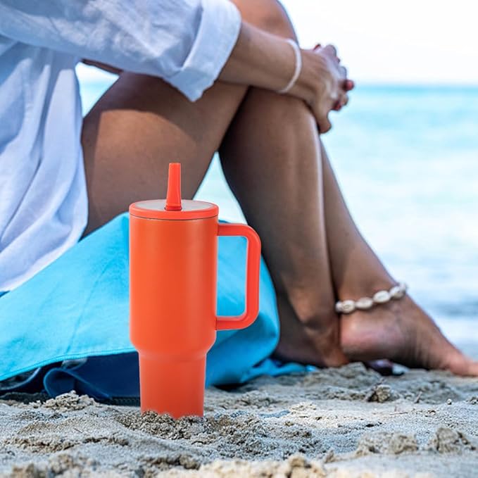 40 oz Insulated Tumbler with Handle,Flip Straw,Lid & Rubber Base Stainless Steel Water Bottle - Leak Proof Vacuum Insulated Mug BPA Free Reusable Travel Cup Gifts for Women/Men (Orange)