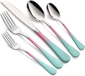 Colorful Silverware Set 20 Piece 18/0 Stainless Steel Flatware Pink and Green Handle Cutlery Set Service for 4 Fork Knife Spoon Set Mirror Finish Dishwasher Safe