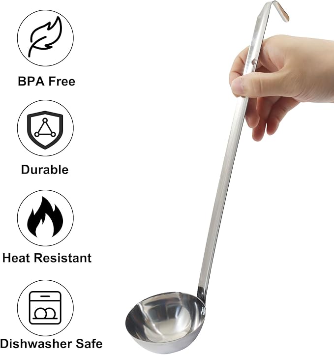 4 Oz Stainless Steel Ladle, 3 Pcs Sturdy Soup Ladle, 11.8" Long Handle Length for Stirring, Portioning and Serving Soup and Stew in Restaurants and Home (3.15" Bowl Diameter）