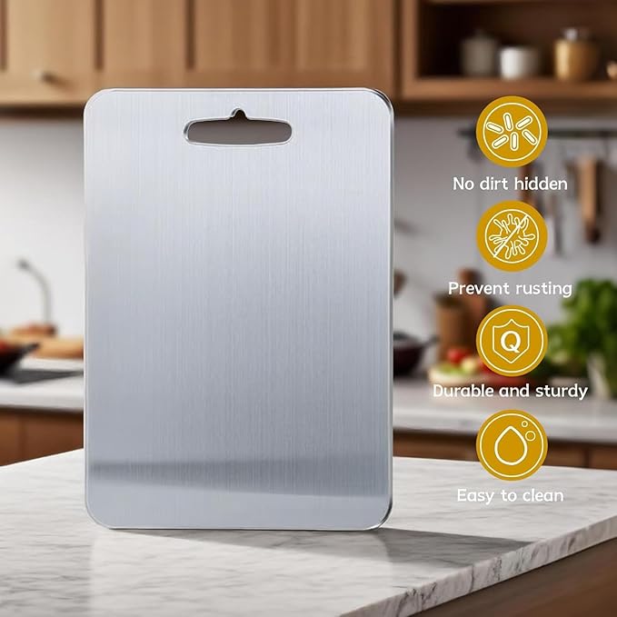 Titanium Cutting Boards for Kitchen, Pure cut Titanium Cutting Board Double Sided Cutting Boards - Easy to Clean for Kitchen Outdoor Camping，Dishwasher Safe, Food Grade Quality (12''L x 9''W)