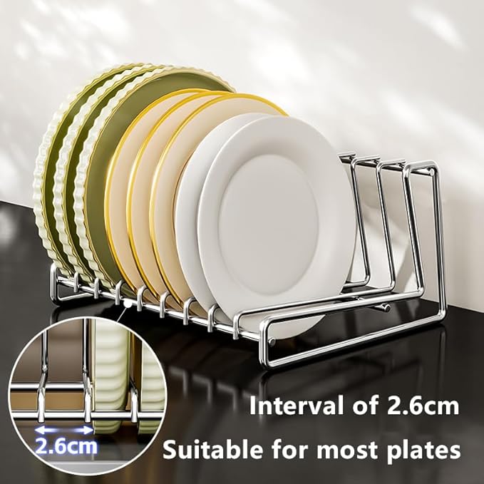 Dish Plate Draining Rack 9 Slots SUS304 Storage Drainboard Kitchen Drying Rack Drainer Stand Plate Organizer for Cabinet Space Saver Stainless Steel (9-Tier)
