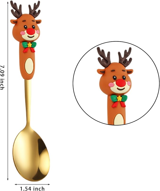 Christmas Themed 4-Piece Utensil Set (2 Spoons, 2 Forks) - Elegant Stainless Steel with Festive Patterned Handles - Perfect Holiday Gift for Family & Friends
