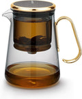 Bonston heat-resistant glass teapot, magnetic switch, dark grey glass, Gold handle, 23.6 oz, BP19