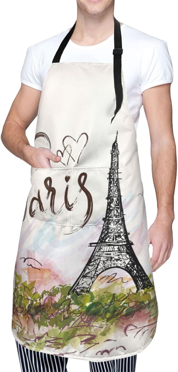 Apron Bib with 2 Pockets and Adjustable Neck Waterproof Kitchen Cooking Gardening Chef Aprons for Women Men
