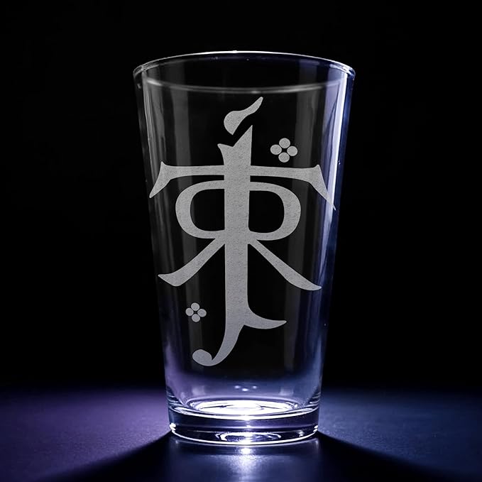 TOLKIEN SIGIL Engraved 16oz Pint Glass | Inspired by Tolkien Power Ring and Middle Earth | Great Christmas Gift Idea | Unique Elvish Fantasy Wizard Fantasy Decor!