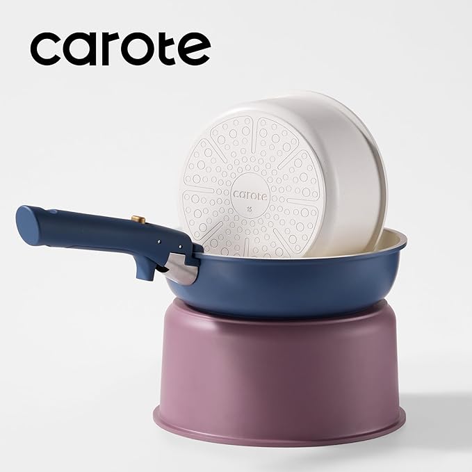 CAROTE 5pcs Pots and Pans Set, Nonstick Cookware Set Detachable Handle,kitchen essentials,RV kitchen pot and pan,Induction Cookware,Oven Safe,PFOA PFOS FREE,Purple