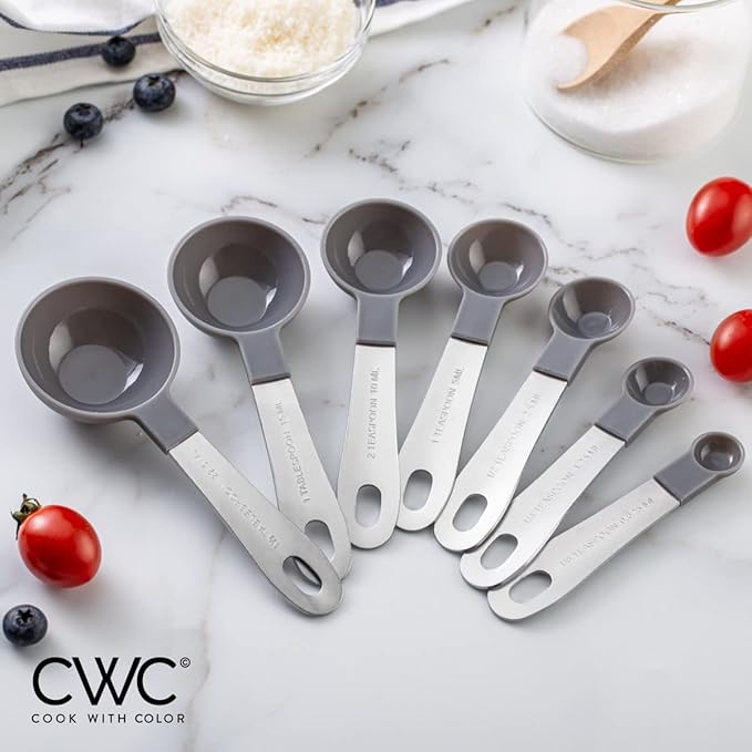 COOK WITH COLOR Measuring Cups Set and Measuring Spoon Set, Stainless Steel Handles, Nesting Kitchen Measuring Set, Liquid Measuring Cup Set, 12 PC Stainless Steel, Gray