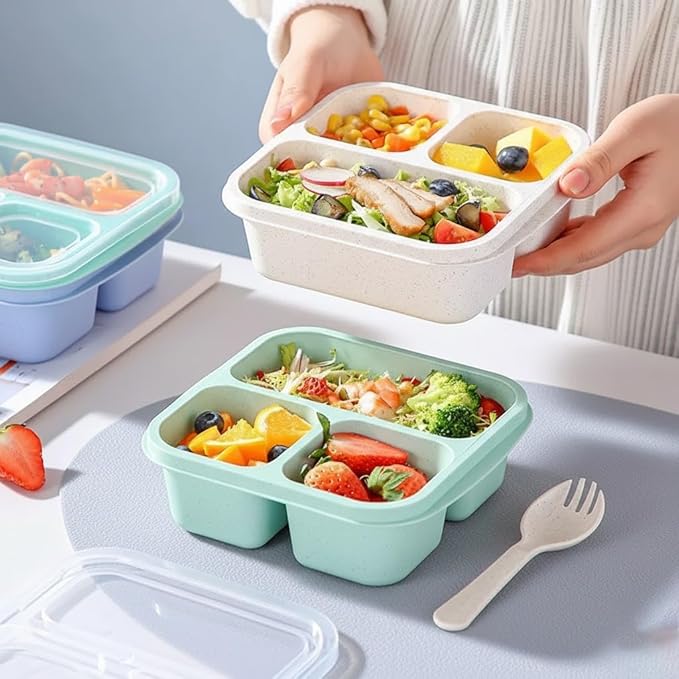 Emptycolor 3 Pack 3 Compartment Lunch Snack Containers with Lids, Meal Prep Bento Snack Boxes, BPA Free, Reusable Food Storage Lunchable Containers for People Work Travel