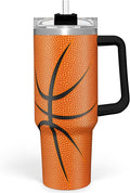 SANDJEST Basketball Tumbler with Handle 40oz Lid & Straw, Insulated Coffee Cup Gifts for Men Boys Players, Christmas Birthday