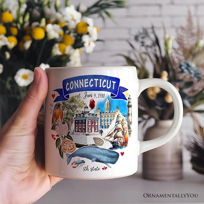 OrnamentallyYou Artistic Connecticut State Themes and Landmarks Mug