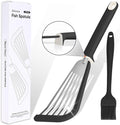 Fish Spatula,600℉ Heat Resistant Silicone Fish Spatula with Basting Brush,for Nonstick Cookware,Flexible Slotted Fishs Turner Spatulas,BPA Free,Dishwasher Safe(Black)