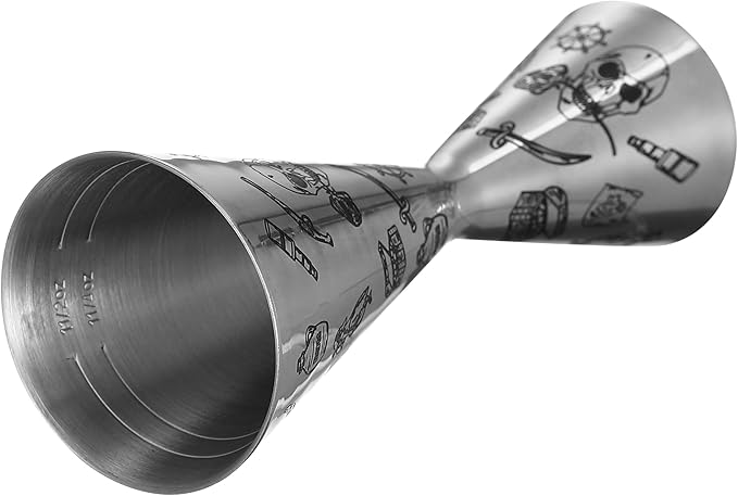 Double Cocktail Jigger Slim Style Measuring Jigger with Etched Pattern (Skull Rose)