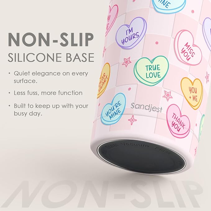 SANDJEST Heart Message Tumbler 20oz, Stainless Steel Travel Cup with Lid, Insulated Coffee Mug, Heart Gifts for Women Girls Friends Sisters on Birthday Christmas Valentine