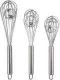 3 Pack 8, 10, 12 inches Balloon Whisk Double Balloon Wire Whisk Blending Whisking Beating Stirring Egg Beater Stainless Steel (with inside Ball)