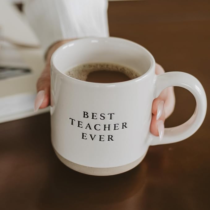 Sweet Water Decor Best Teacher Ever Stoneware Coffee Mugs - 14oz Cute Coffee Mugs for Hot & Cold Drinks - Dishwasher & Microwave Safe - Best gift for Educators & Teachers - Ideal Tea & Espresso Mugs