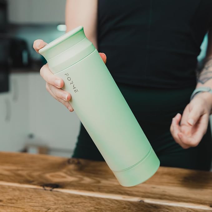 FORME - Blender Shaker Bottle, Leakproof Double Insulated Stainless Steel, Noiseless Shaker Bottle for Hot & Cold Drinks with Supplement Storage, Ideal for Protein & Shakes (Sea Mist, 16.9 oz)