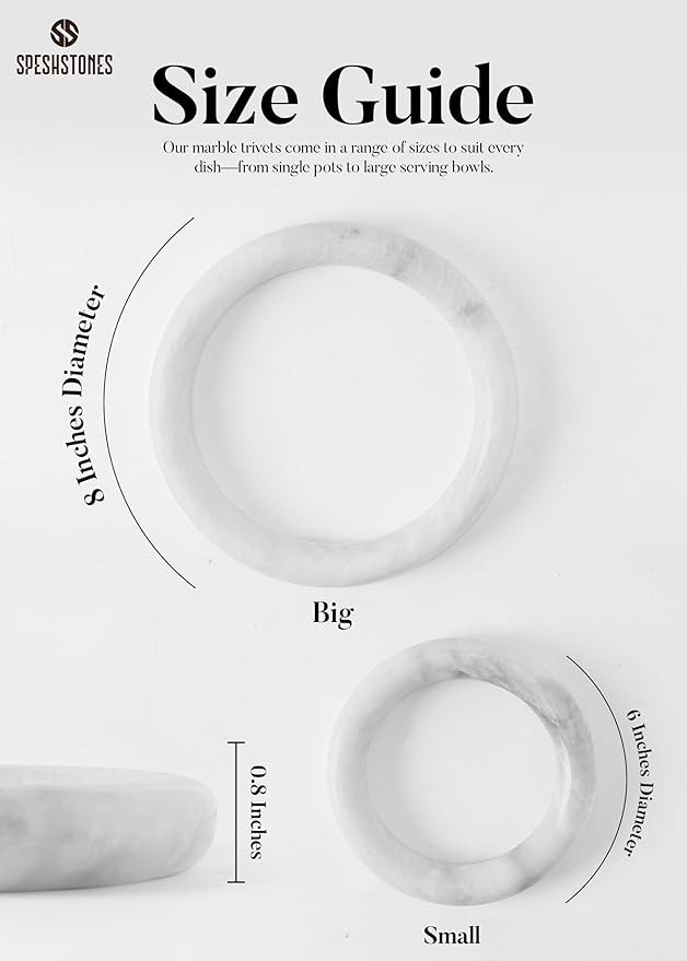 Marble Trivets for Dining Table Set of 2 Handmade White Pot Holders for Kitchen Decor and Countertop Accessories - Stone Trivet for Hot Dishes, Hot Plate & Hot Pot