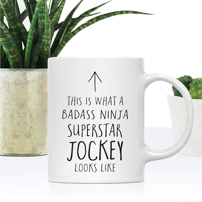 Andaz Press Funny 11oz. Ceramic Coffee Tea Mug Gift, This is What a Badass Ninja Superstar Jockey Looks Like, 1-Pack