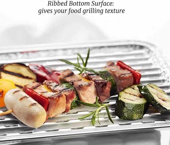 MILANGE Disposable Aluminum Grill Liner Topper with Holes 20 Pack Aluminum Foil Grill Pans (13.40 Inch) BBQ Grilling Tray Broiler Pans with Ribbed Bottom Surface