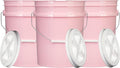 House Naturals 5 Gallon Pink Food Grade Plastic Storage Bucket with Lid Cover (Pack of 3) Made in USA (with White Screw On Air Tight Lids)