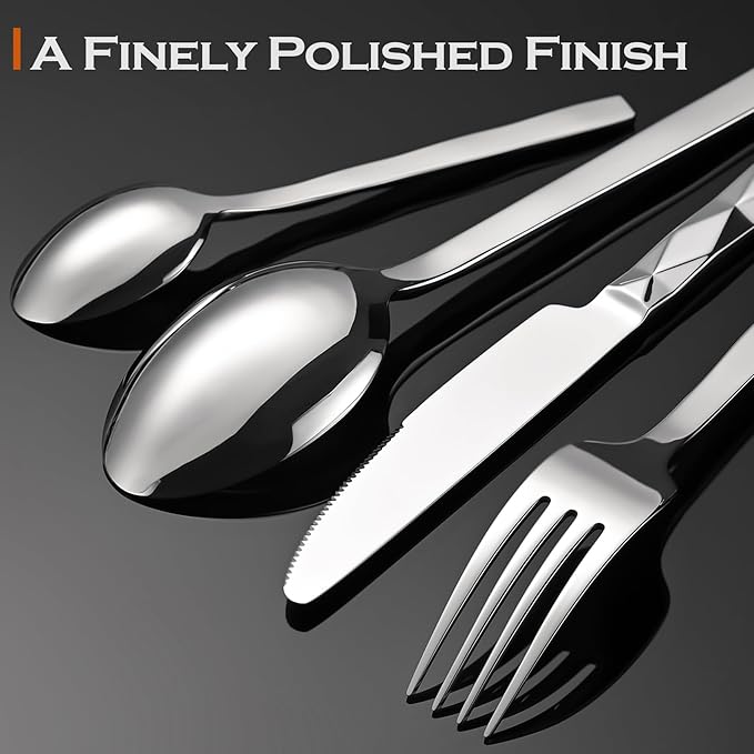 Silverware Set, Luxury 20-Piece Flatware Set for 4, Cutlery Set Stainless Steel, Diamond Cut Pattern, Home, Wedding & Party, 18/10 Stainless Steel Tablewaret & Dishwasher Safe Utensils.