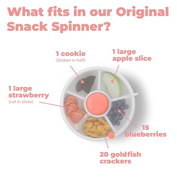 GoBe Kids Small Snack Spinner Flip Bundle with Hand Strap and Sticker Sheet - Reusable Snack Container with 5 Compartment Dispenser and Lid | BPA/PVC Free | Dishwasher Safe | No Spill- Macaron Blue