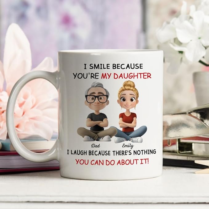 Wrappiness Custom Mug for Daughter From Dad - Personalized I Smile Because You're My Daughter Coffee Cup - Best Girl Mug For Mother's Day Gift for Birthday, Christmas