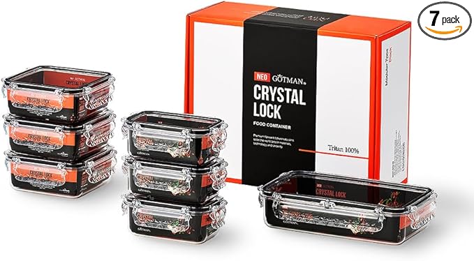 Crystal Lock Airtight Food Storage Containers with Lids Gift Set(7 pack) Tritan | BPA-Free Meal Prep Container | Microwave, Freezer and Dishwasher Safe | Leak-Proof | Fresher Food