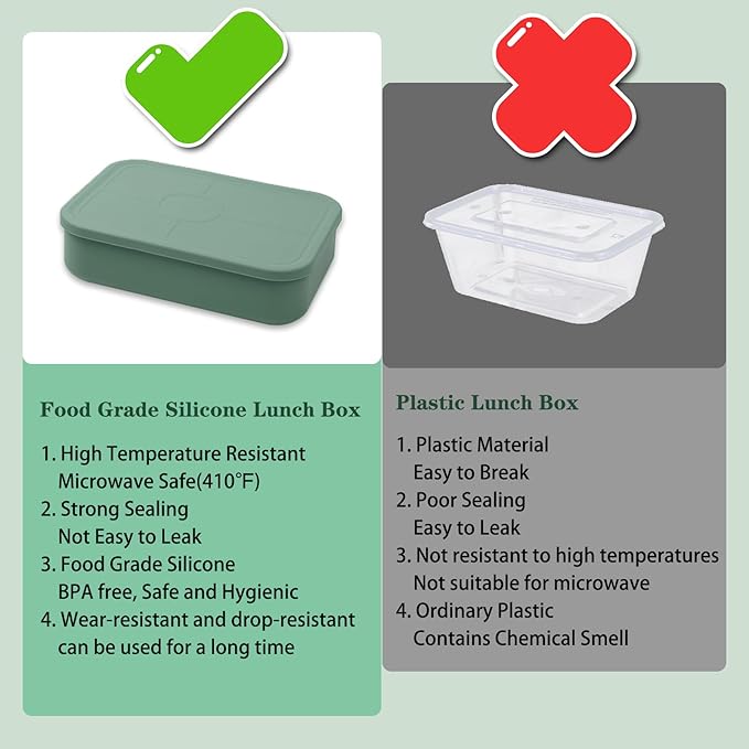 4 Compartment Lunch Box with Sauce Compartment, Leakproof Silicone Bento Box Adult, BPA-Free, 45oz Reusable Meal Prep Lunch Containers, Microwave and Dishwasher Safe