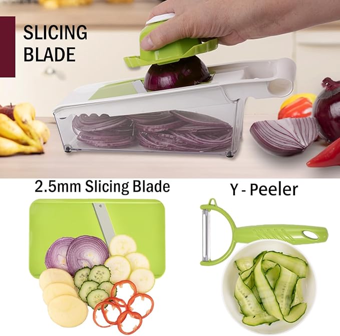 Cheese Grater with Container,5 In 1 Mandoline Slicer for Kitchen,Multi Purpose Vegetable Slicer, Easy to Clean Vegetable Chopper,Cheese Shredder,Julienne Slicer and Peeler