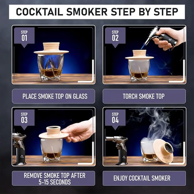 Cocktail Smoker Mixology Bartender Kit, Whiskey Smoker Kit for Old Fashioned & Bourbon Drinks, Drink Smoker Infuser Set with Torch and Wood Chips Gifts for Men (Without Butane) (with Wood Chips)